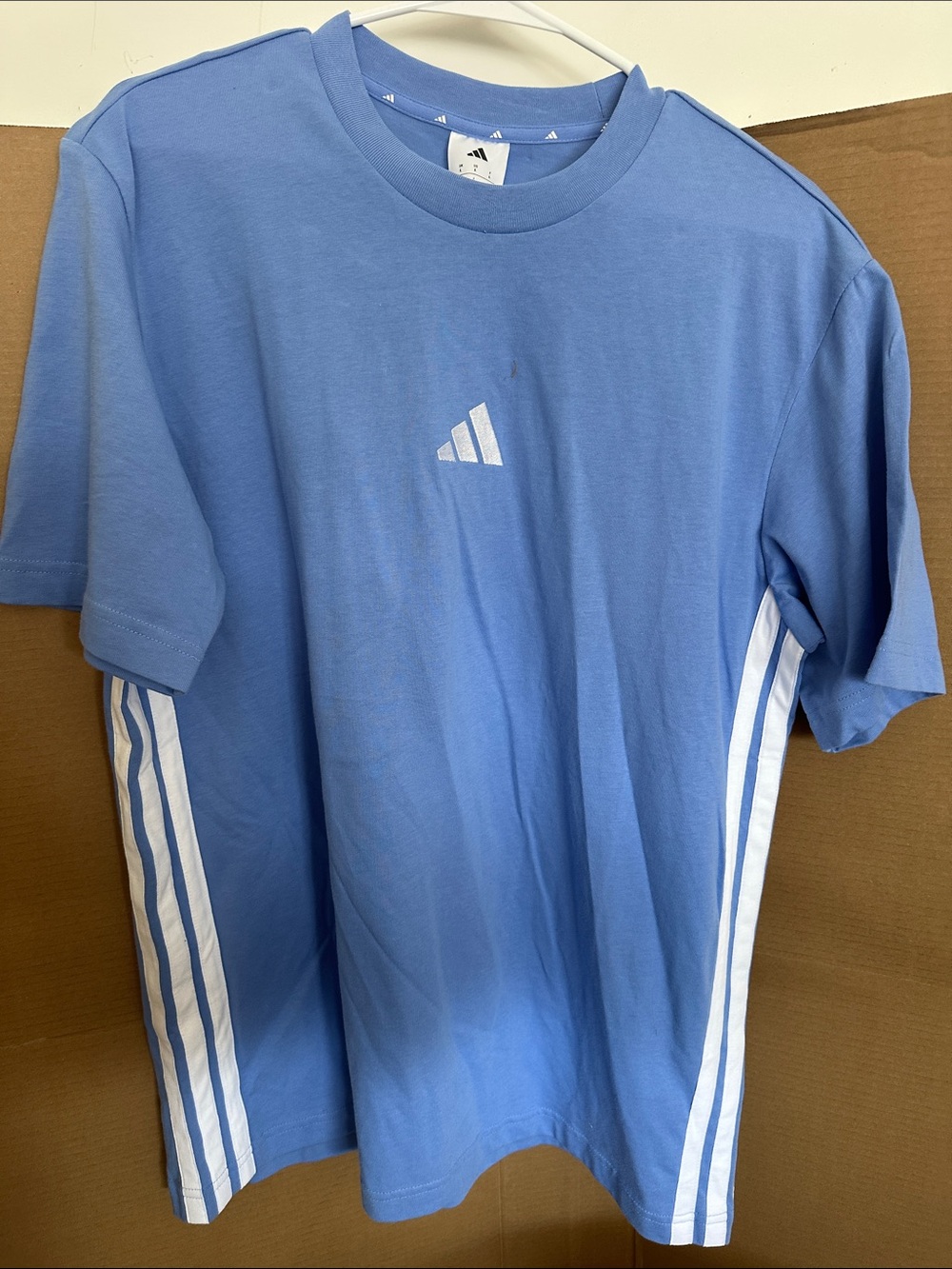 adidas Light Blue Short Sleeve Tee with White Stripes